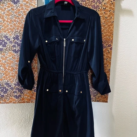 alfani shirt dress Msrp Alfani Women Satin Utility Tie-Waist Shirtdress Black Size Large